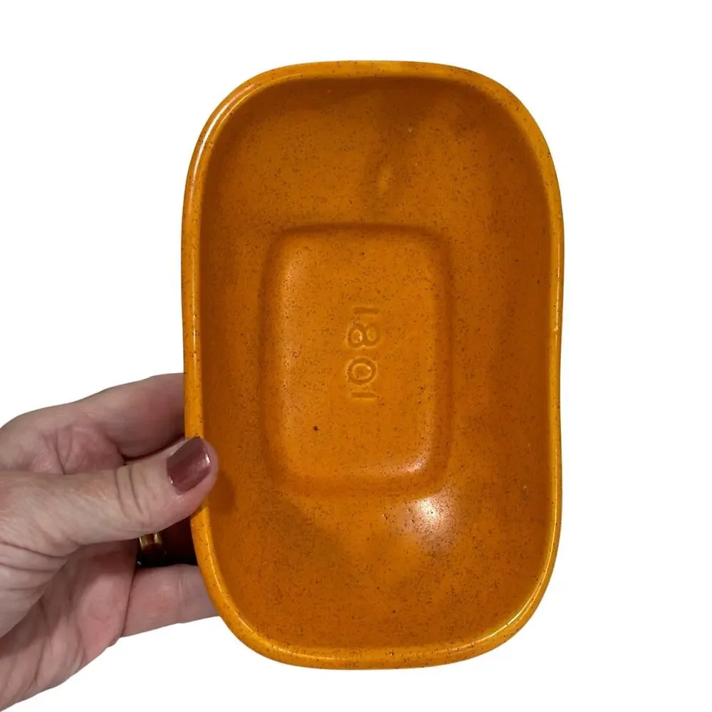 Vintage McCoy USA art pottery planter speckled orange shallow oblong #1081